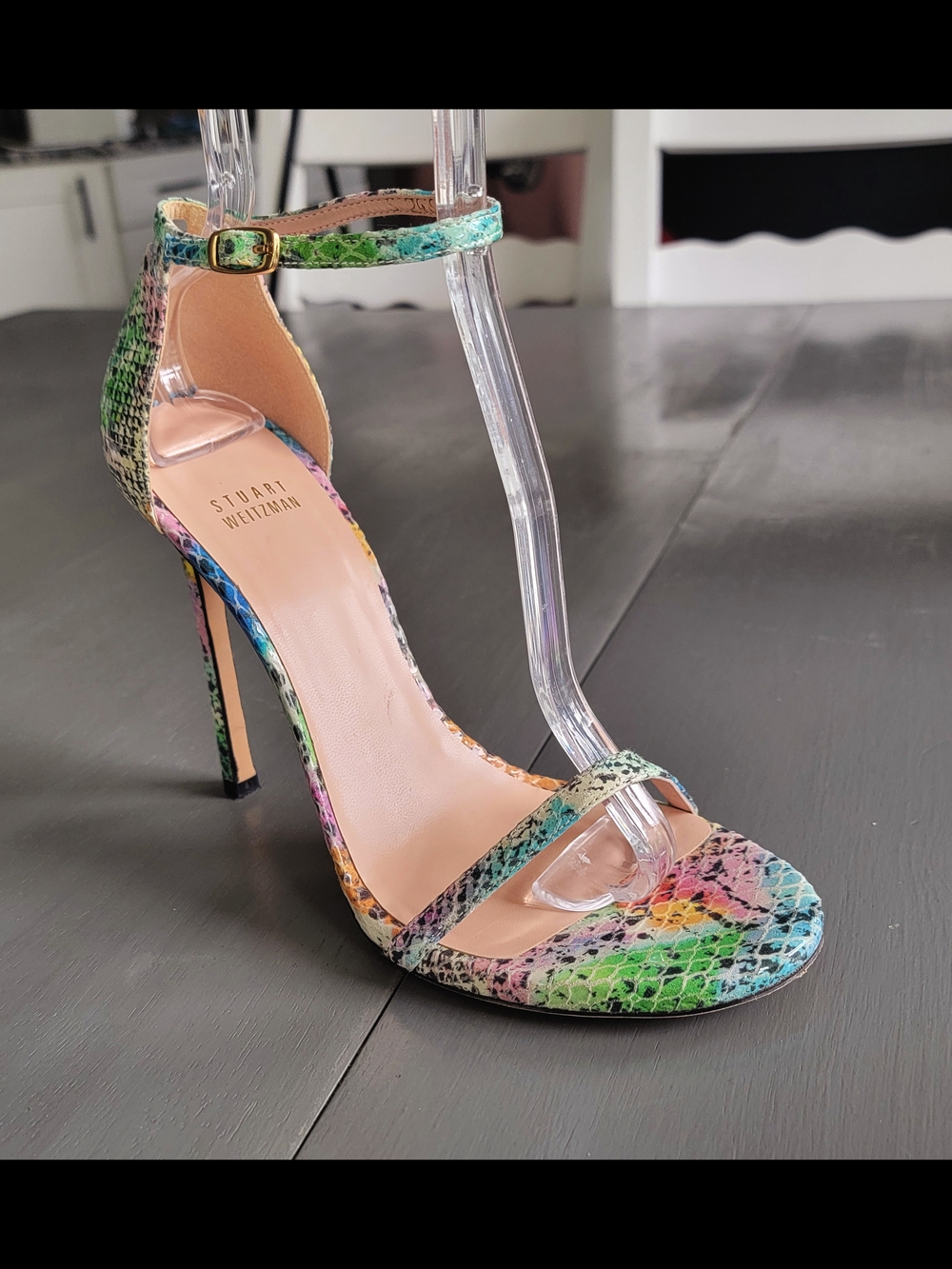 Stuart Weitzman Nudist Neon Multicolor Python Embossed Leather Sandals - Size 9.